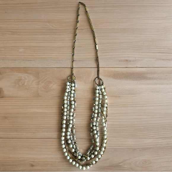 Stella & Dot layered multi wear necklace neutral tones gold/ivory/marble - Picture 1 of 6